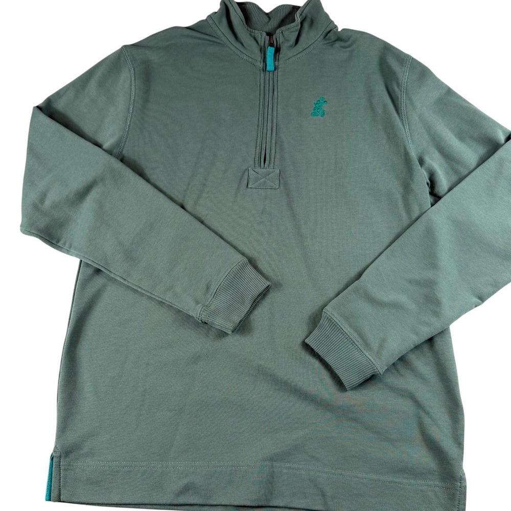 Disney Parks Mens Mickey Mouse Quarter Zip Pullover Sage Green Small